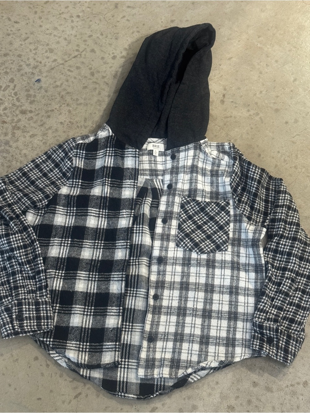 BKE Kids Black & White Plaid Hooded Shirt
